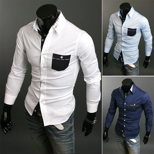 Men's 2 Tone Patchwork Dress Shirt - TrendSettingFashions 