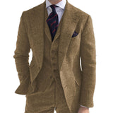 Men's Gray Wool Tweed Suit (Jacket +Vest +Pants)