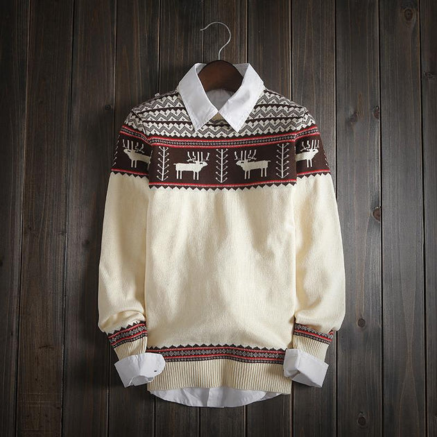 Men's Stylish Deer Print Sweater - TrendSettingFashions 