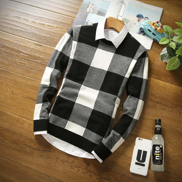 Men's Plaid Argyle Style Pullover - TrendSettingFashions 