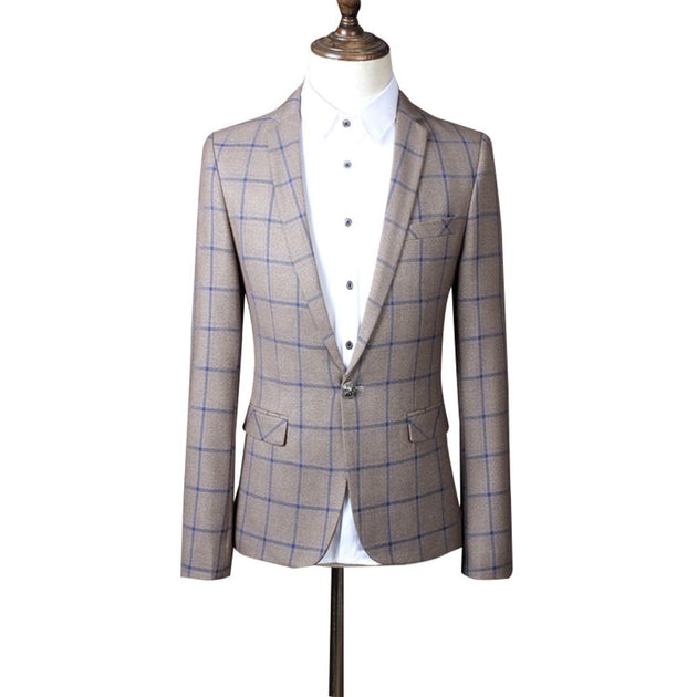 Men's Single Button Plaid Blazer - TrendSettingFashions 