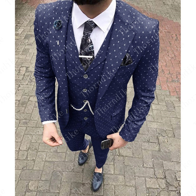 Men's Fashion Dot Suit In 4 Colors Up To 5XL (Blazer+Pants+Vest) - TrendSettingFashions 