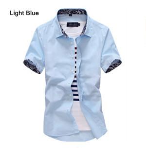 SISHION Men Casual Shirt ST111 Cotton Short Sleeve Grey Blue