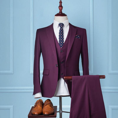 Men's Purple 3 Piece Suit (Jacket+Pants+Vest) - TrendSettingFashions 