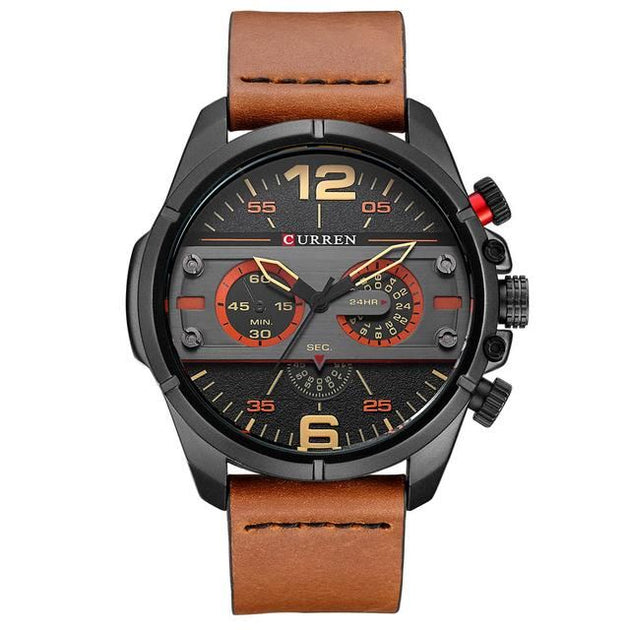 Men's Leather Band Military Stripe Style Watch - TrendSettingFashions 