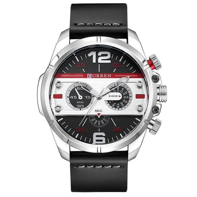 Men's Leather Band Military Stripe Style Watch - TrendSettingFashions 