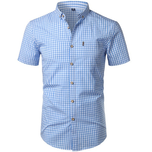 Men's Plaid Summer Short Sleeve Dress Shirt - TrendSettingFashions 