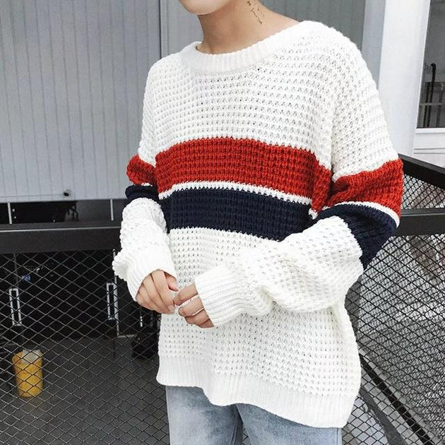 Men's Three Color Patchwork Sweater - TrendSettingFashions 