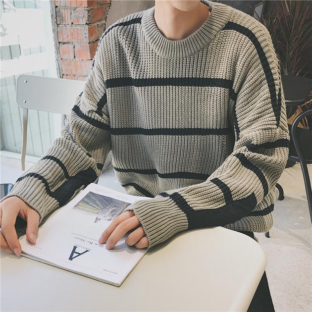 Men's Stripe Knitwear Sweater - TrendSettingFashions 