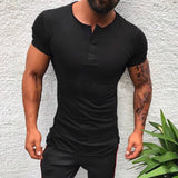 Men's Solid Short Sleeve Button Down T-Shirt - TrendSettingFashions 